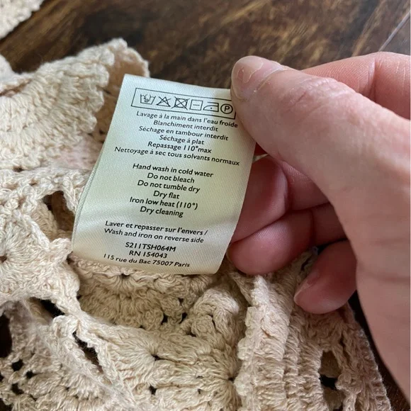 Sezane Dorine Crochet Top 100% Cotton Large Beige Lace Cottagecore Grandmacore - Picture 12 of 14